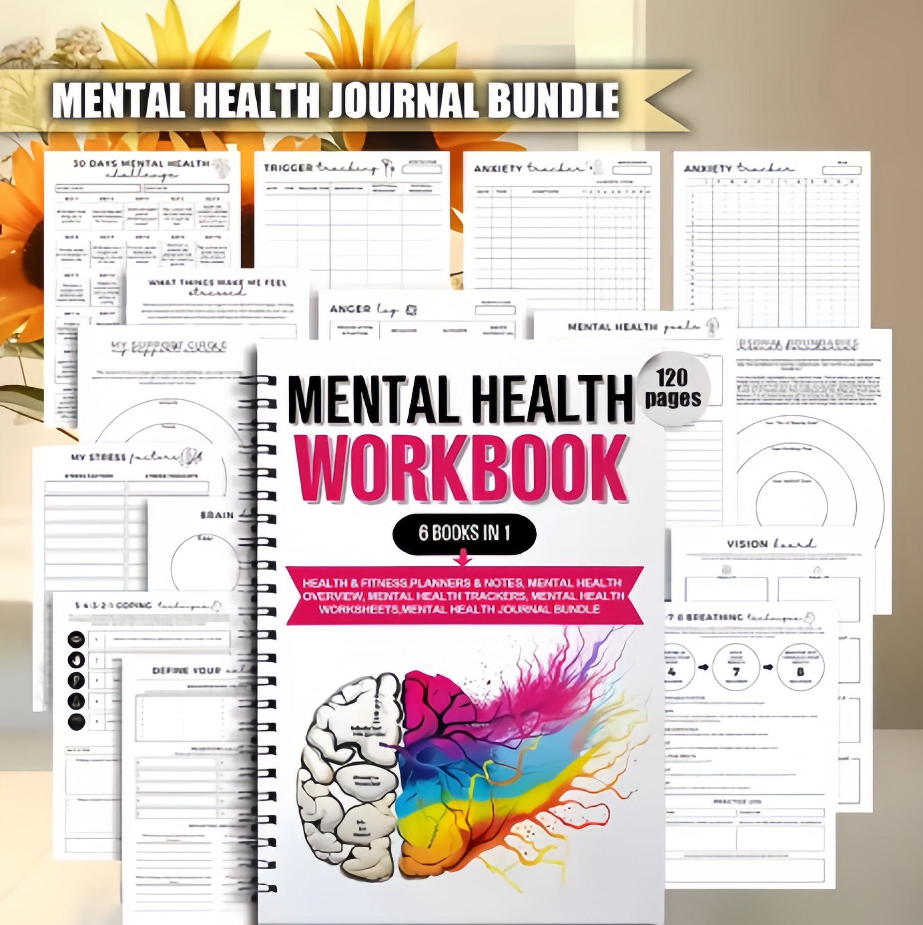 Health Wellness Journal - 1pcs Spiral Bound 6 in 1